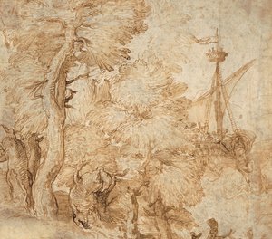 ジョナとクジラ、木のある風景から見た 作： Taddeo Zuccari